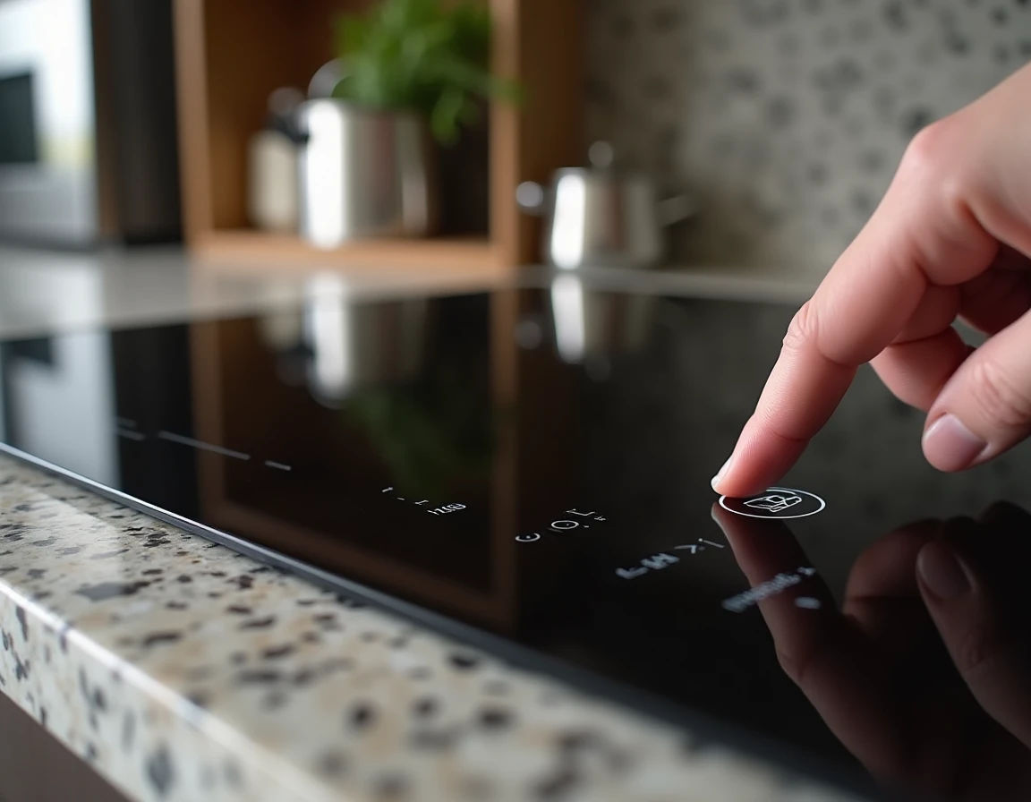 Gros plan sur le panneau de commande d'une plaque induction Electrolux avec l'icône de verrouillage visible pour débloquer la sécurité enfant