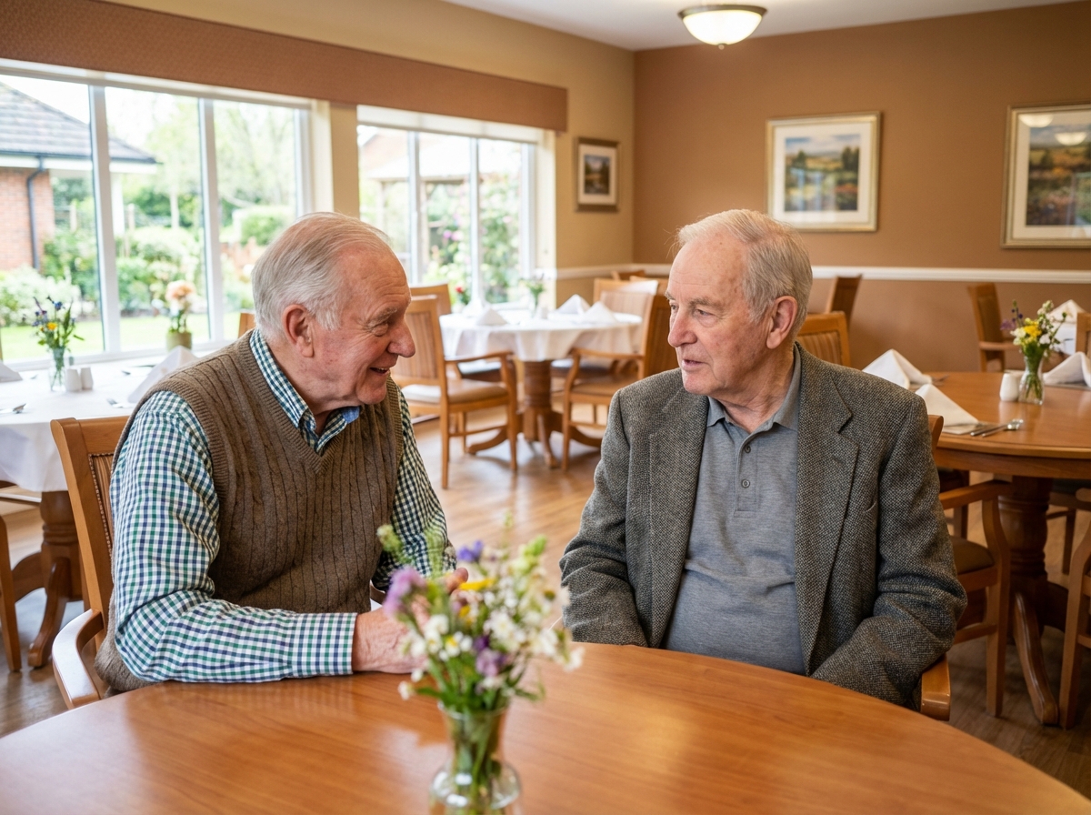 Homme senior discutant dans la salle à manger conviviale